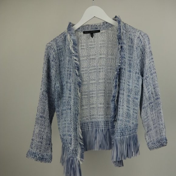 White House Black Market Blue Opal Fringe Sweater Jacket - Picture 2 of 4